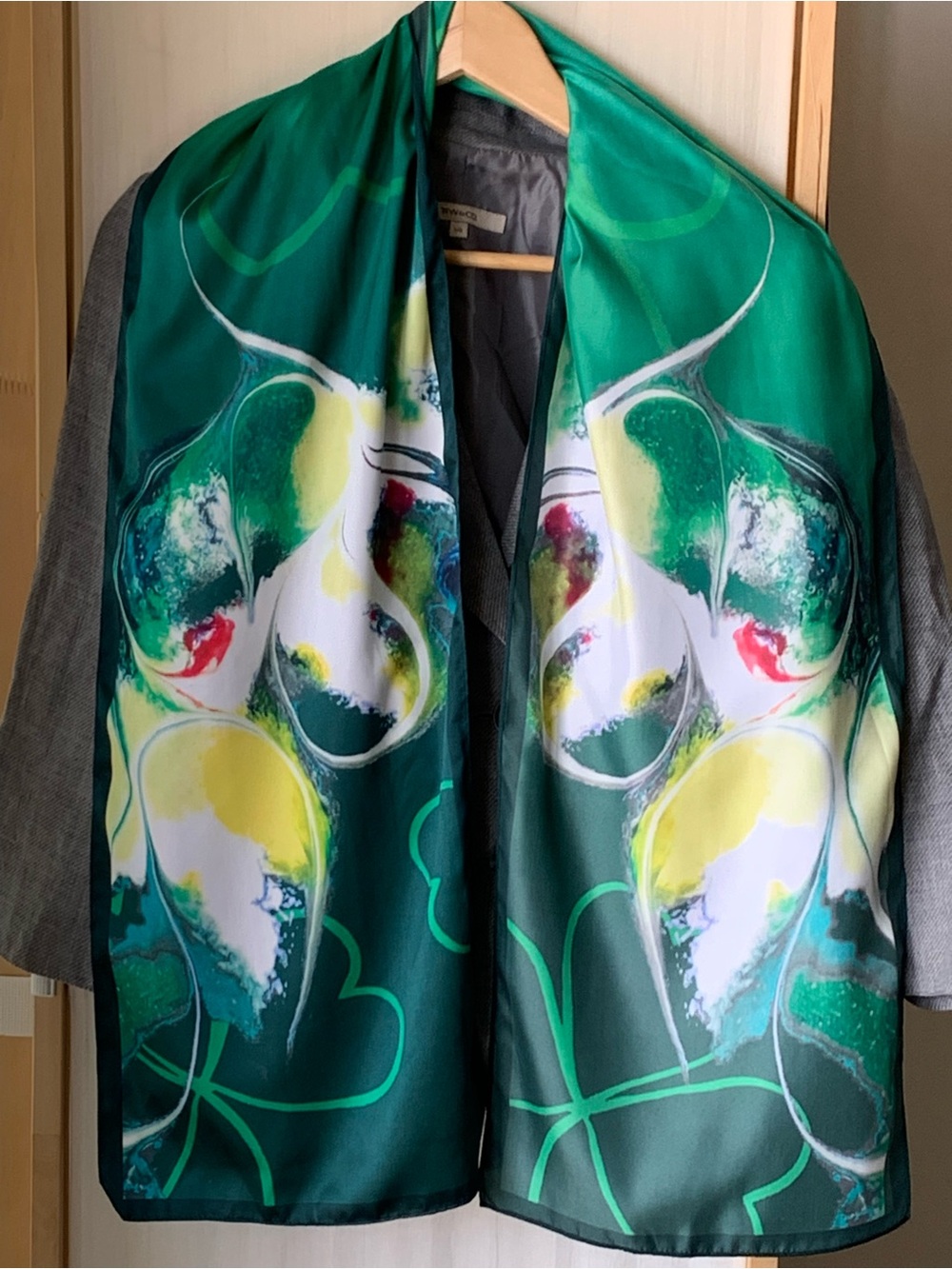 Satin hand painted vibrant Green scarf